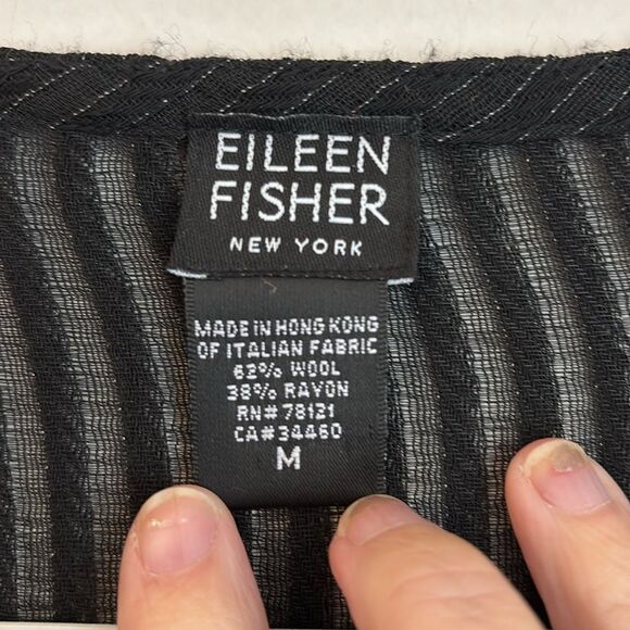 Eileen Fisher Women sheer black stripped single button cardigan wool blend top M - Picture 4 of 9